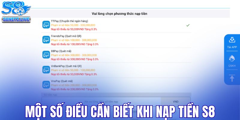 Một số điều cần biết khi nạp tiền S8